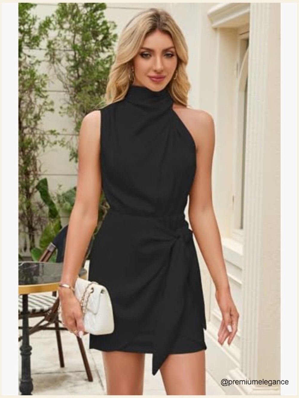 Sleeveless Halter Neck Wrap Mini Cocktail Dress Satin - Picture 2 of 7